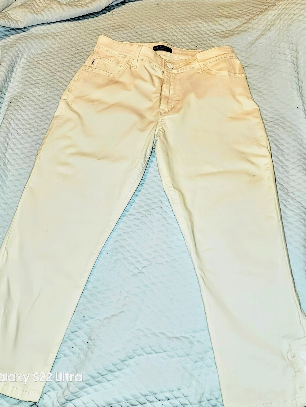 Lee White Midrise Straight Leg Ankle Jeans With Button Hem